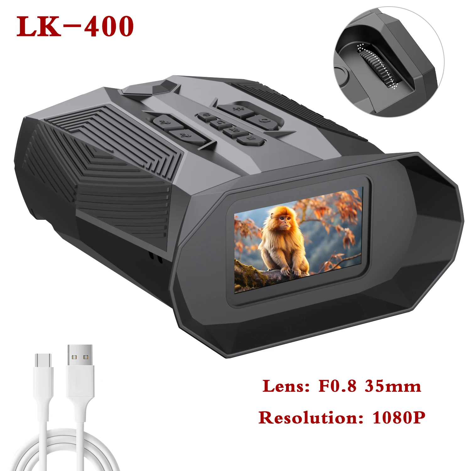 

LK300/LK400 HD 4K night vision device auto-focus can video photo micro-light full-colour binoculars tactical binoculars