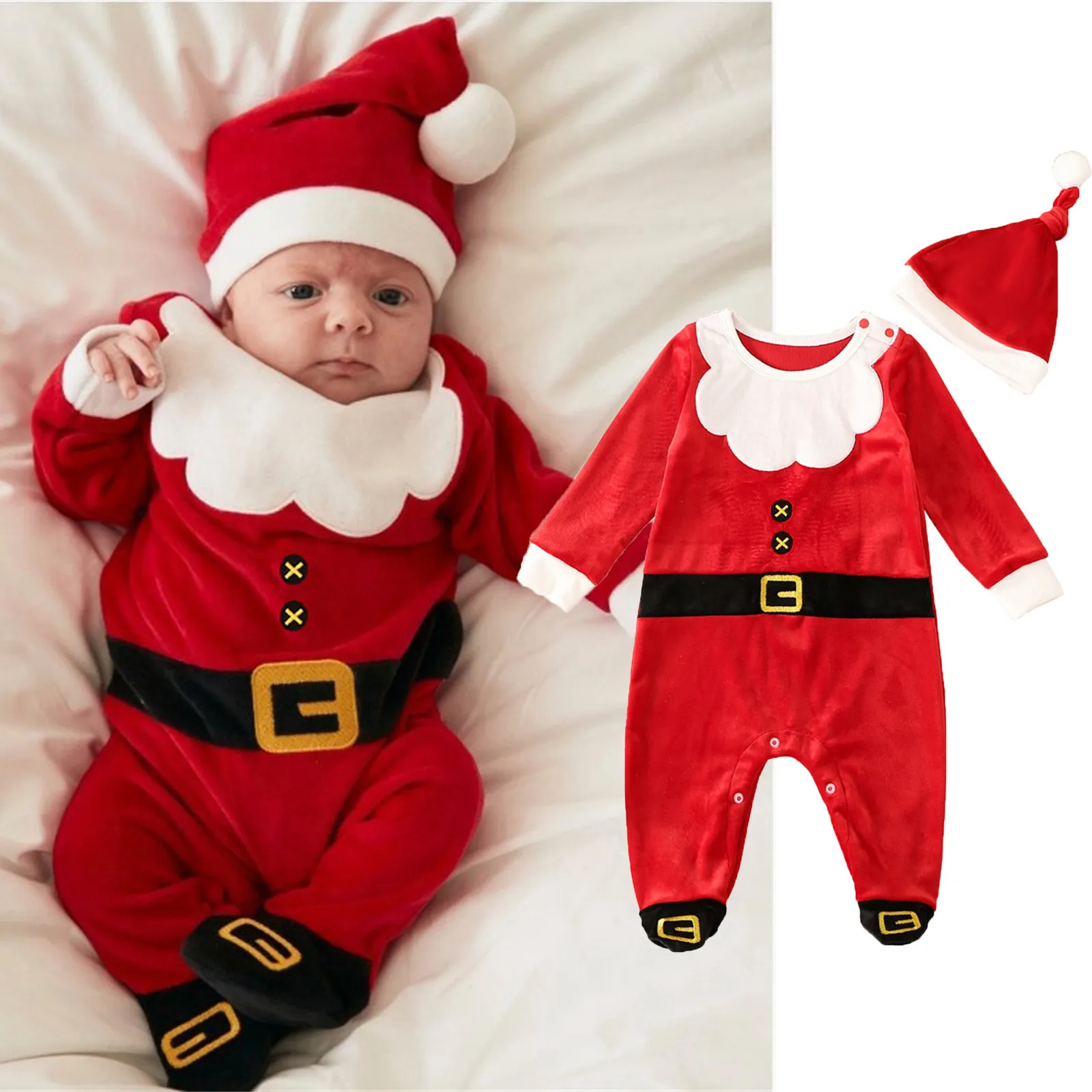 

Christmas Santa Claus Newborn Baby Girl White Jumpsuit Costume Romper Boy Long Sleeve Cotton Clothes Spring Autumn Cute Cosplay