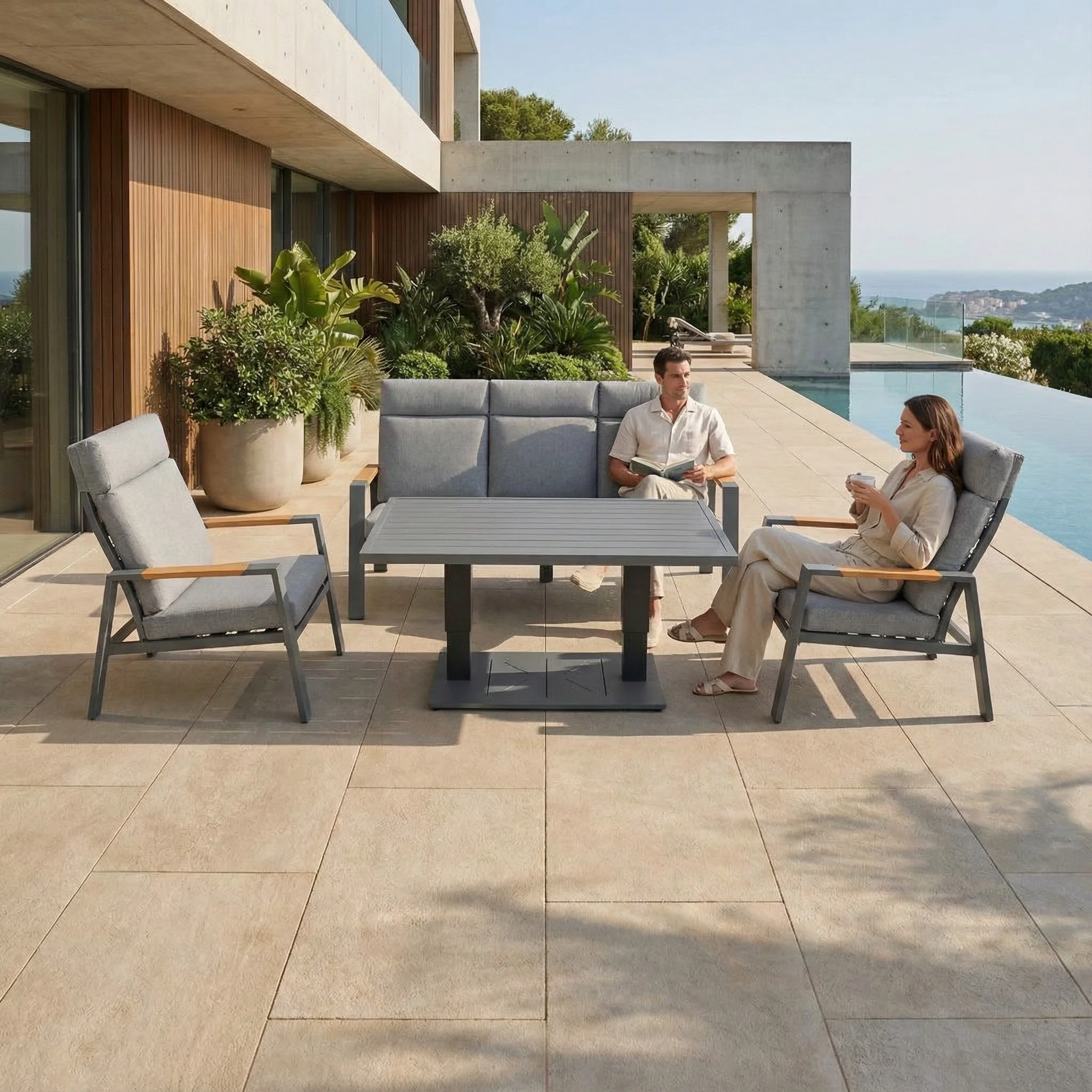 Outdoor Garden Sofa Set Luxury Modern Outdoor Furniture with Aluminum Frame Garden Dining Set & Elegant Patio Furniture