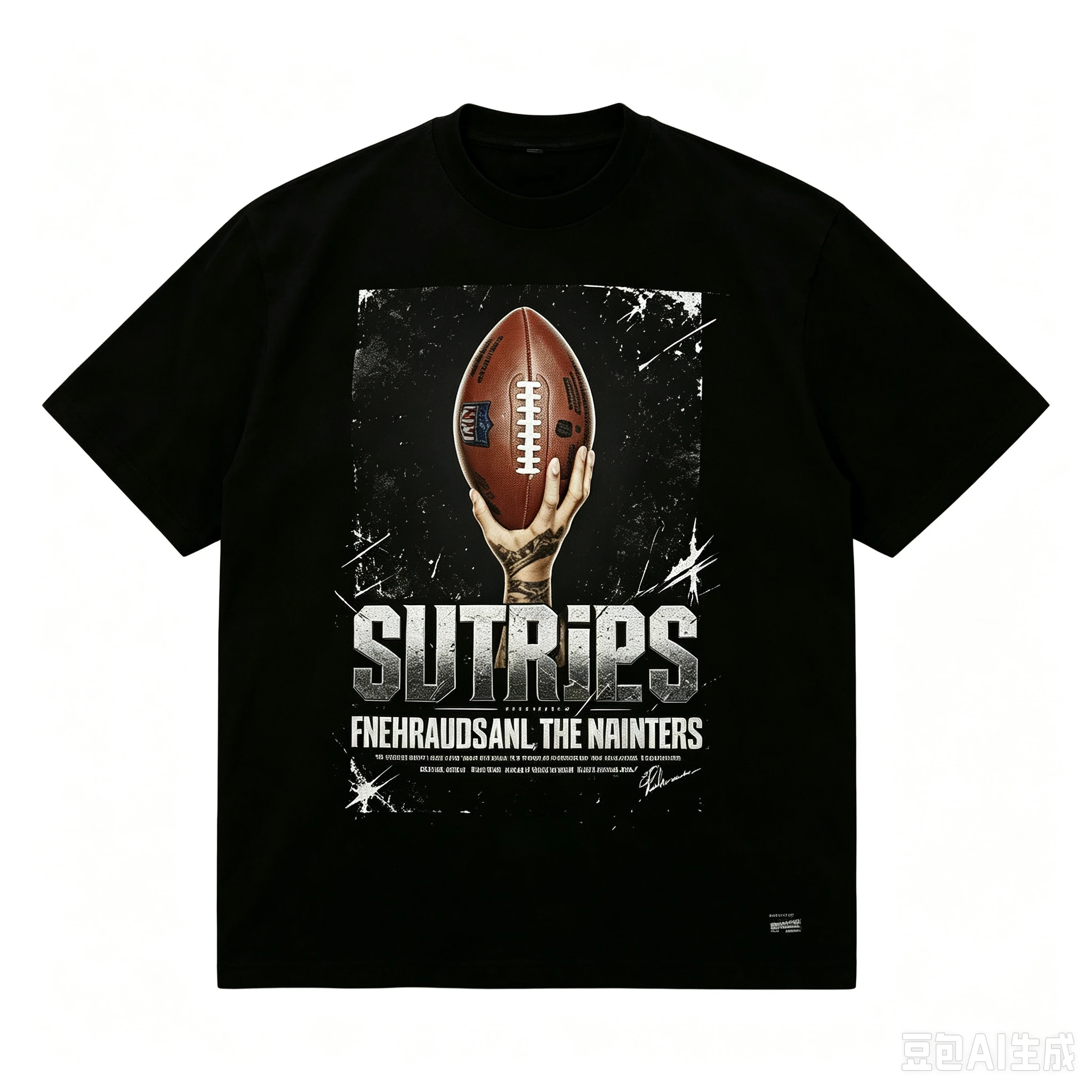 Men Retro Rugby Poster Graphic T‑Shirt Distressed Print Crew Neck Short Sleeve Streetwear Tee