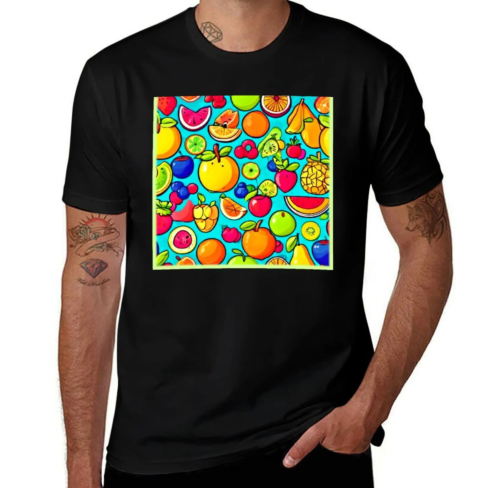 Vivid Fruits Art T-Shirt Durable Work Wear T-Shirt