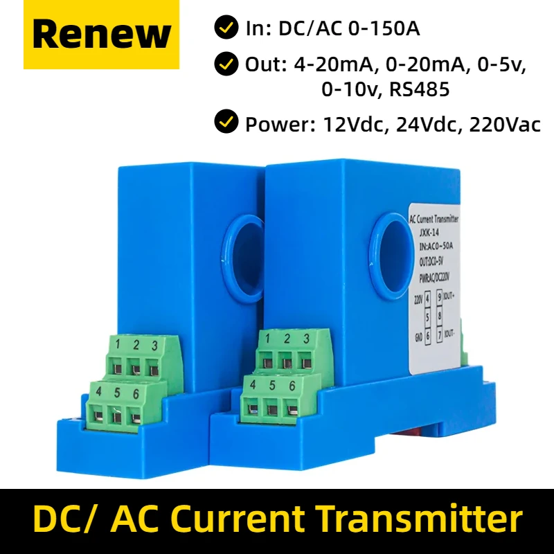 Hall Current Sensor Ac/dc 0-150a Ac Current Transducer 4-20ma 0-10v Rs485 Hall Effect Current Transmitter