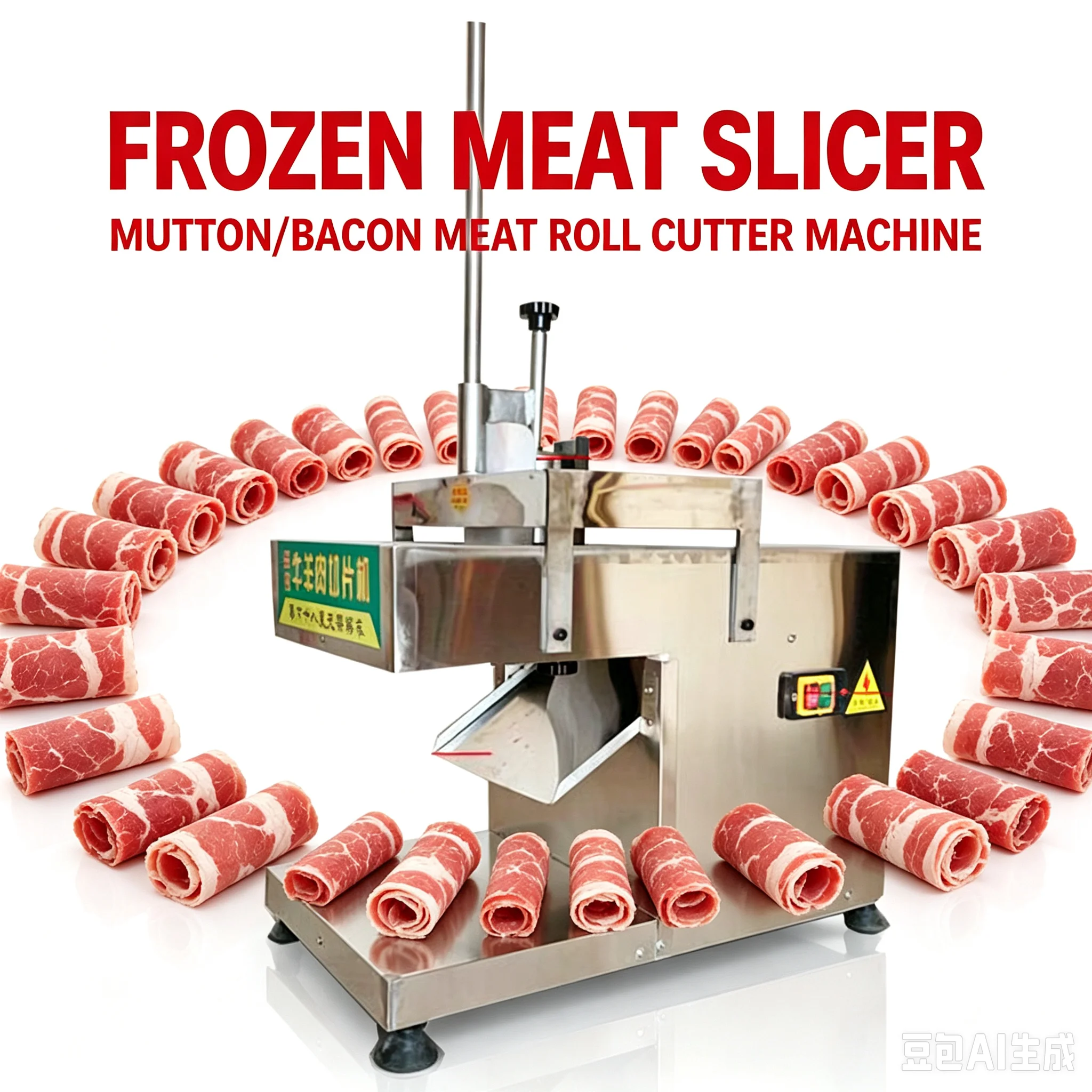Automatic Double Volume Roll Electric Automatic frozen Meat Fat Cattle Mutton Roll Frozen Meat Slicer Meat Cutting Machine