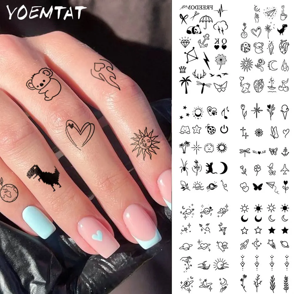 Finger Tattoo Black Cute Pattern Waterproof Temporary Sticker Star Moon Sun Planet Heart Body Art Arm Fake Tattoos For Women Men