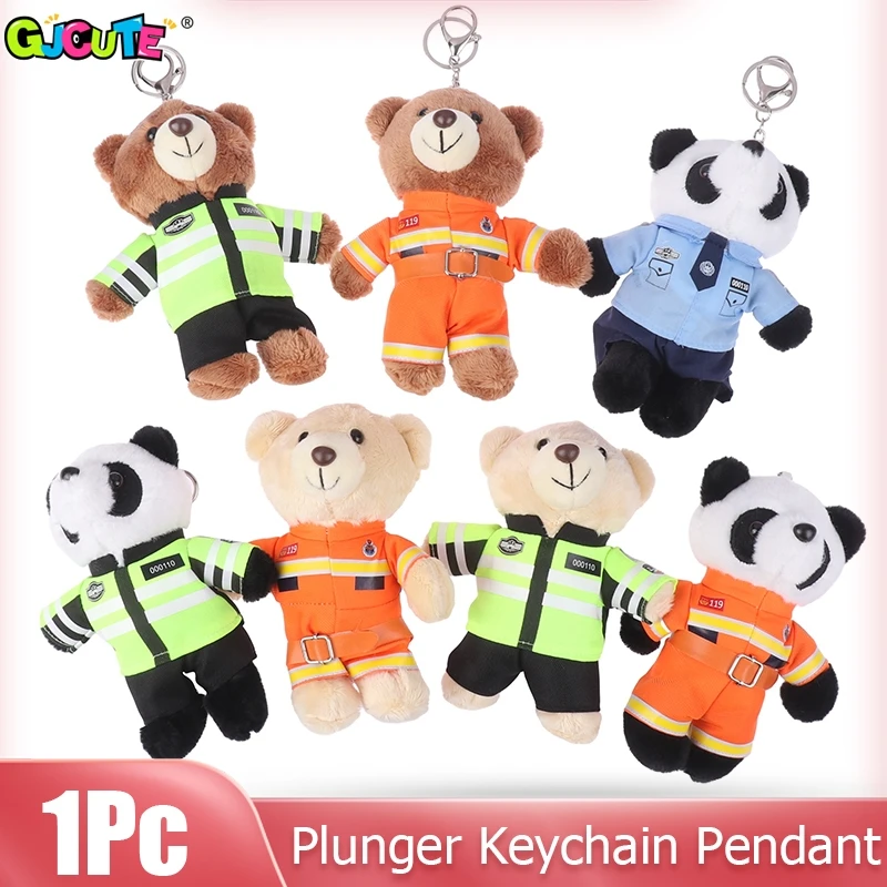 LLavero de peluche de oso Panda pequeño de policía de tráfico, llavero de animales de Bomberos de policía, colgante de mochila de coche, dijes, decoración de bolsa, regalos