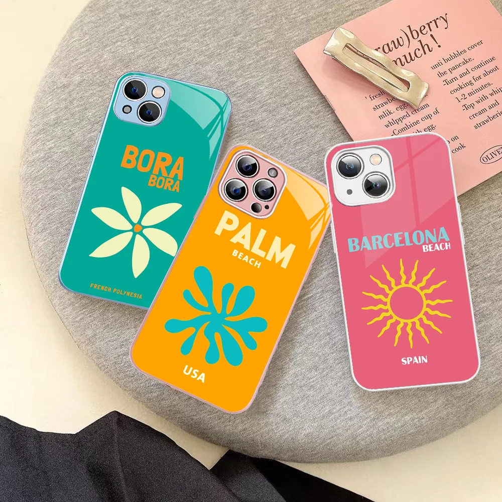 Bali Ibiza Capri Bondi Palm Phone Case Tempered Glass For Iphone 14 13 12 11 Pro Mini XS MAX 14Plus X XS XR Cover