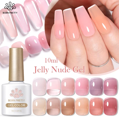 BORN PRETTY 10ML Jelly Nude Gel Polish Translúcido Rosa Blanco Lechoso Gel de Uñas Manicura UV LED Semi Permanente Soak Off Esmalte de Uñas