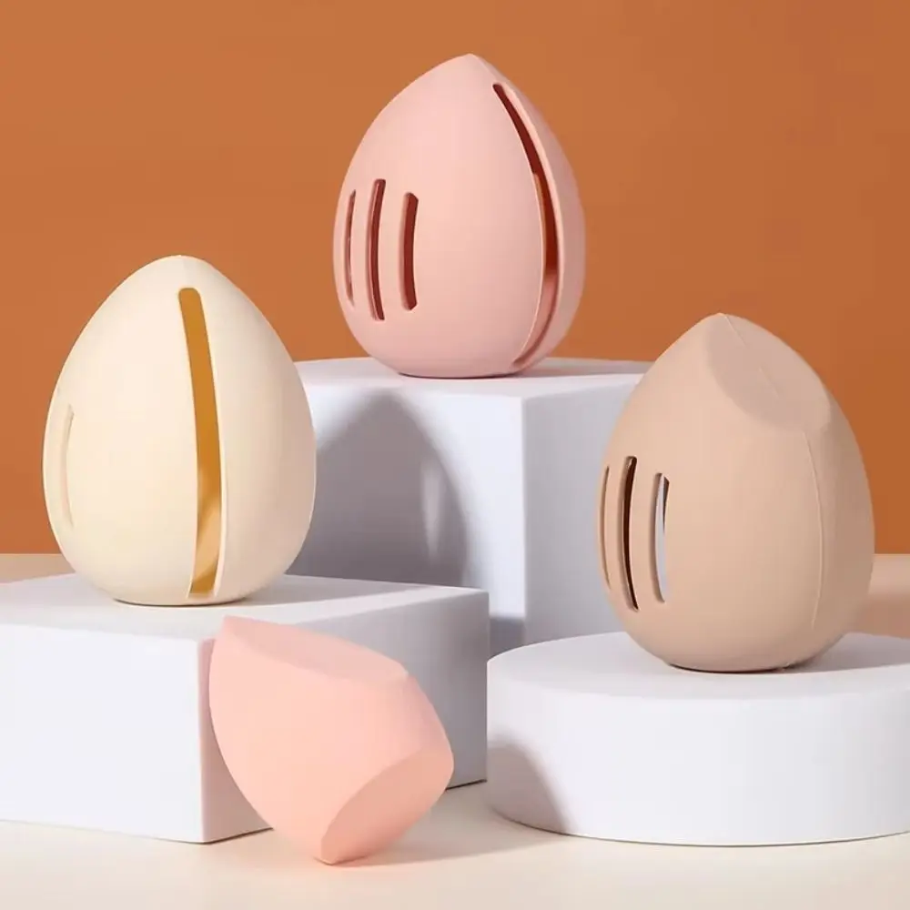 Portable Silicone Makeup Sponge Holder Khaki Pink White Multi-Hole Makeup Sponge Case Eco-Friendly Puff Organizer Box Cosmetic
