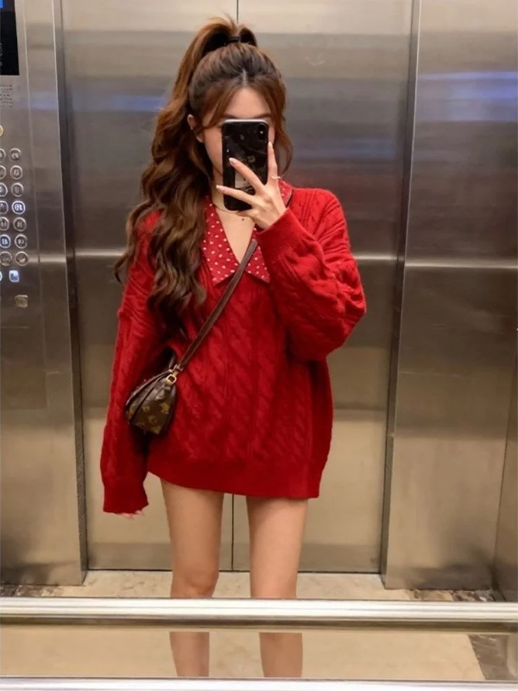 Koreaanse Sle Lazy gebreide trui dames losse kraag Faionable top zacht warm winter nieuwe collectie afslankend effect