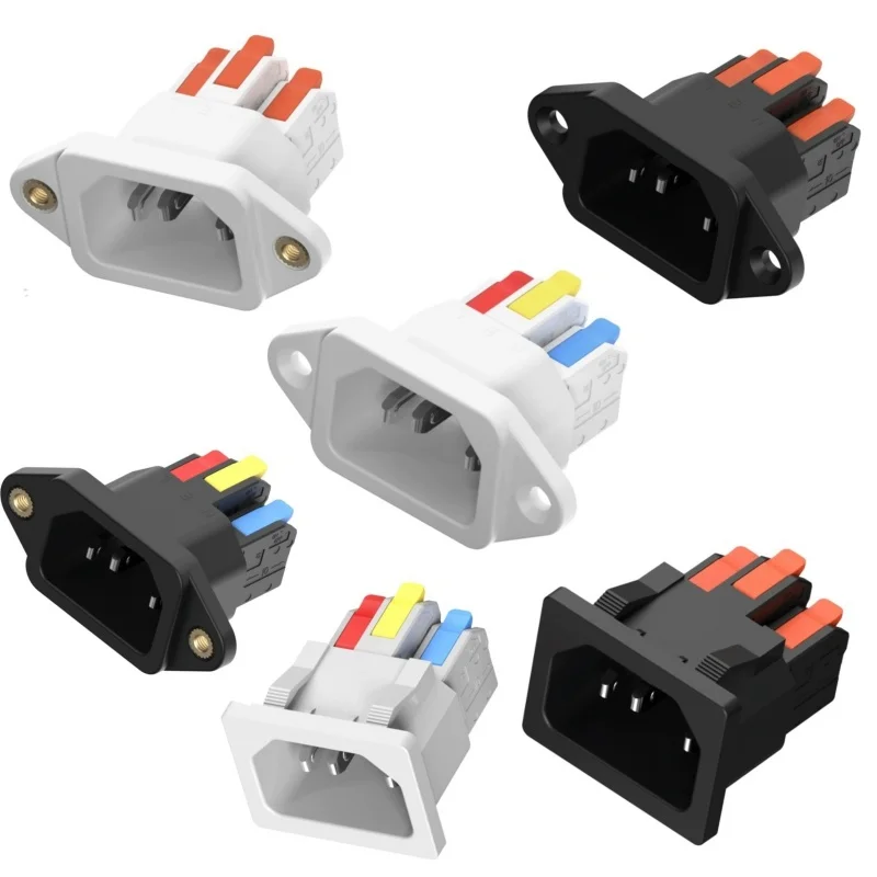 2pcs AC 3-Pin Quick Connect Socket Solderless Fast Wiring Push-in Power Socket Charging Male Plug Snap-fit 3pin