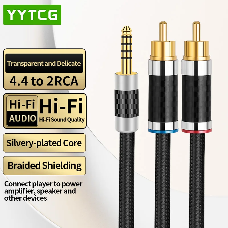 YYTCG High Fidelity 4.4mm to Dual RCA Silver Plated Audio Cable for Player Amplifier Stereo Sound Connection