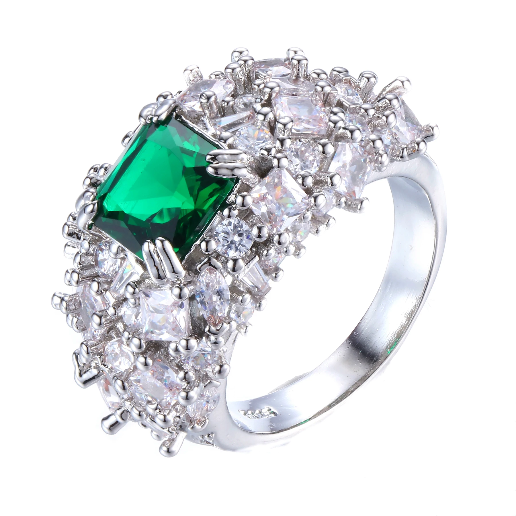 

Stunning Blossom & Green Zircon Square Stone Promise Rings Size 7 8