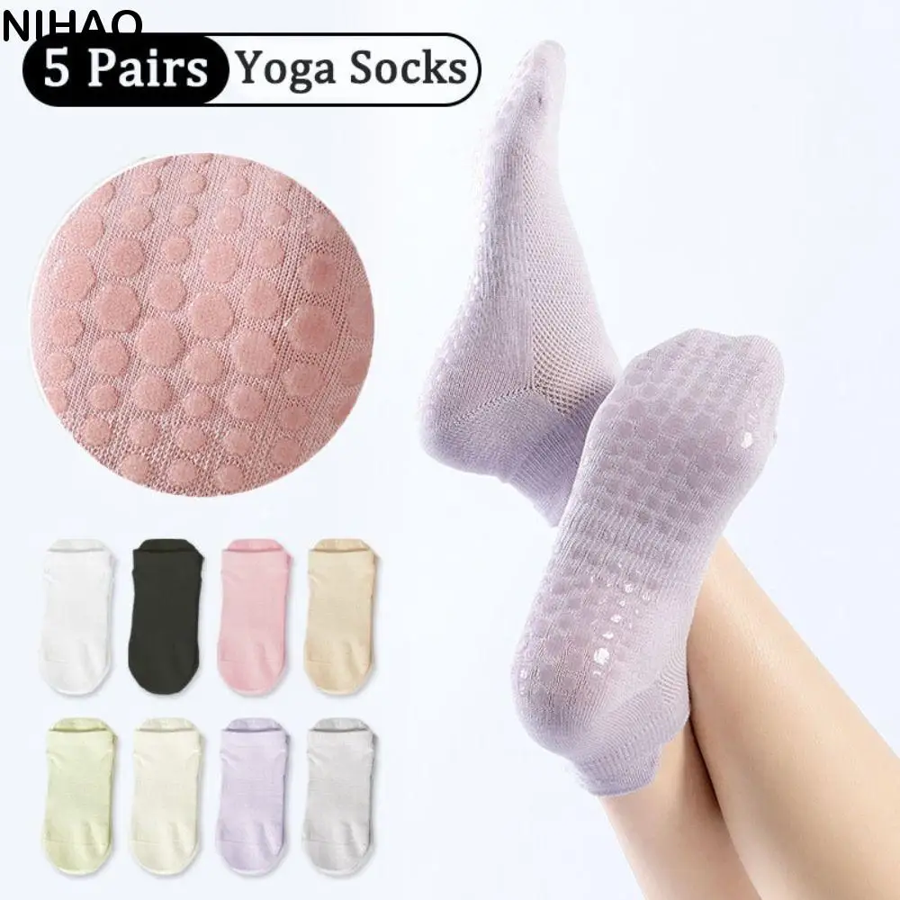 

5Pairs Simple Anti-Slip Fitness Socks Sweat-Absorbent Breathable Yoga Socks Women Sports Hosiery Short Tube Socks Girls