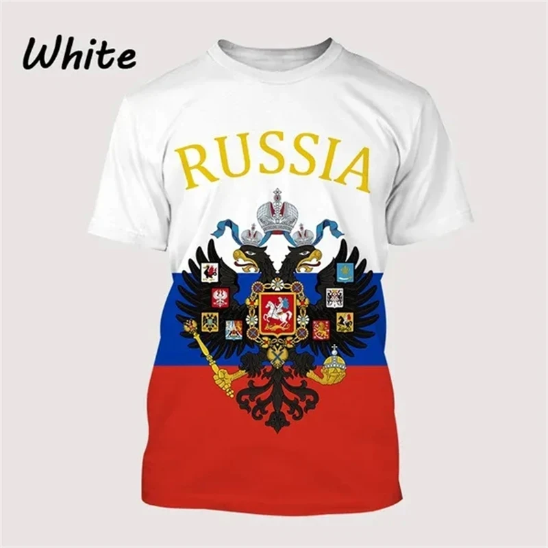 Casual Cool Russia Flag Summer Men\'s 3D Printed Round Neck Short Sleeve Russian Army Tops T Shirts Streetwear Sport T-shirt