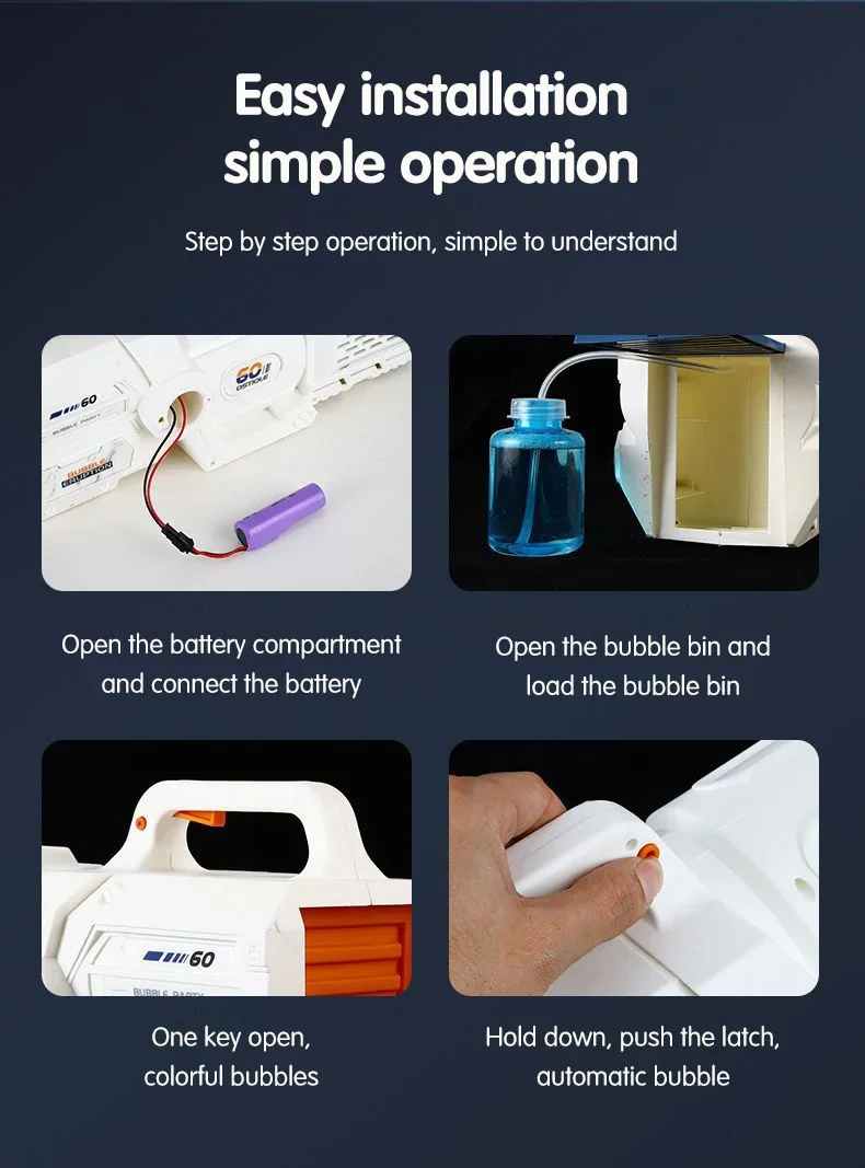 Automatische elektrische 60-Loch-Blasenpistole, Seifenblasen, Blasmaschine, Outdoor, Bad, Party, Spielzeug, LED-Licht, Geschenke zum Kindertag