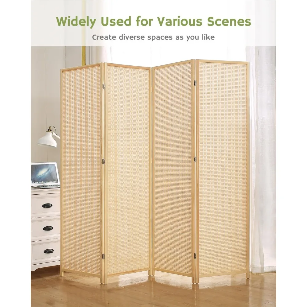 Room Divider 4 Panel Folding Privacy Screen, Bamboo Room Divider Screen - 6 ft. Tall Wall Divider for Room Separation Freestandi