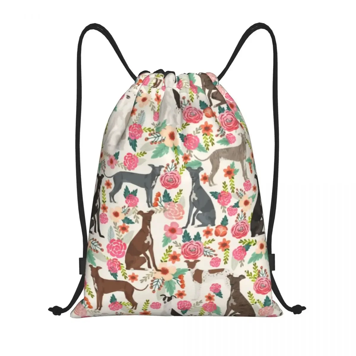 Italian Greyhound Dog Floral Drawstring Backpack Sports Gym Bag for Women Men Sighthound Whippet Dog Training Sackpack