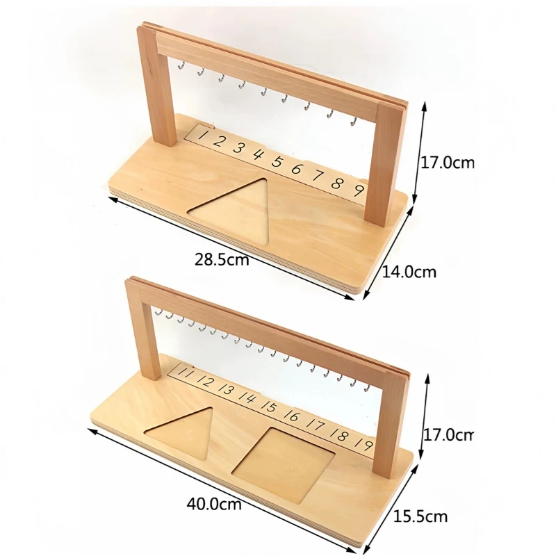 Montessori Math Toys Wooden Hangers w/ Colored Bead Stair & Number Cards 11-19 Learning Tools Educational Game for Children