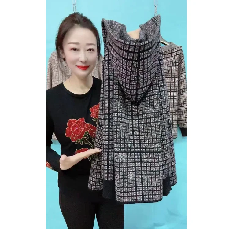 Herfst Winter Grote Maat Mommy Capuchon wollen jas Dames Losse Warme Open Cardigan Buitenkleding Dames Top Casual Sle