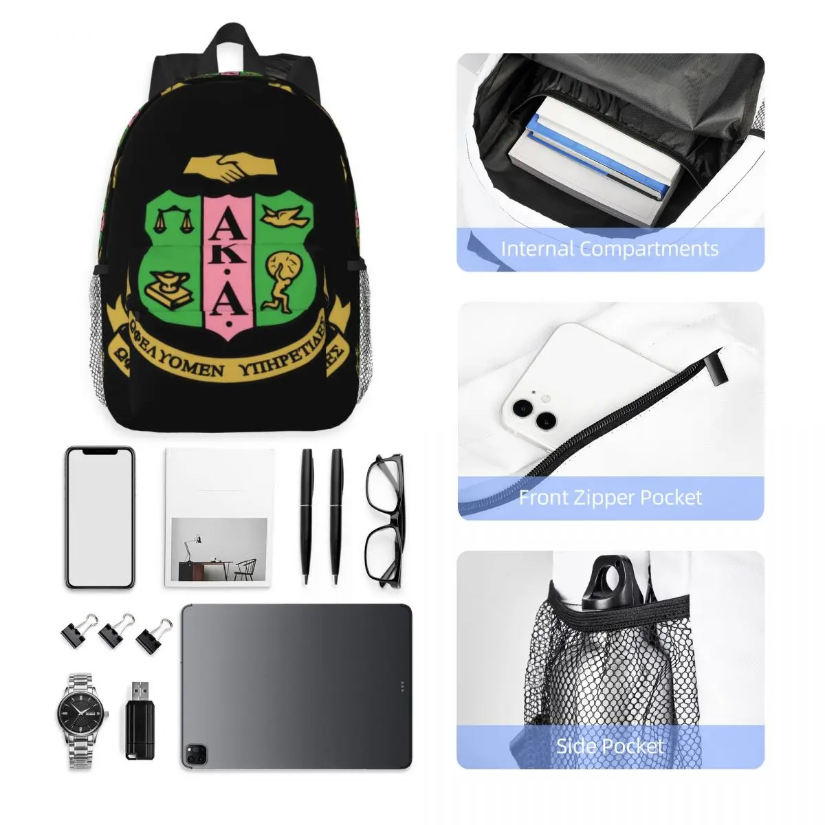 AKA Sorority Backpack Middle High College School Student Bookbag