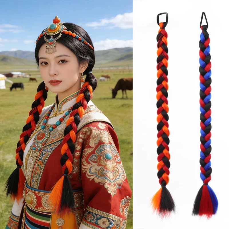 

Этнический стиль, красочный парик-косичка, женский, очень длинный, цветной, в стиле «фрид-доу-твист», парик-косичка, прическа-хвост