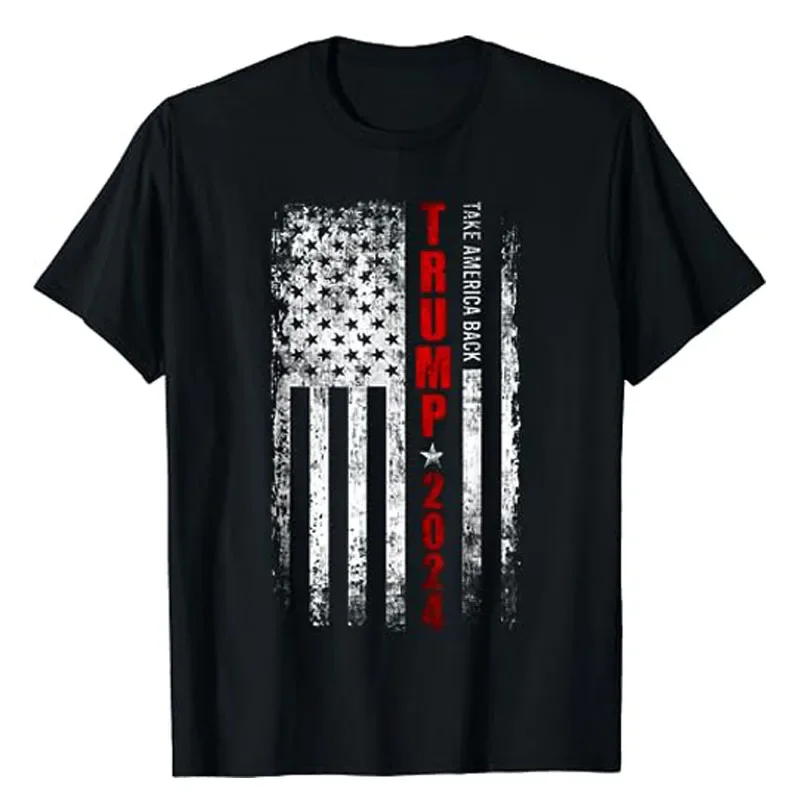 Graphic Tee Campaign Tops Donald Trump 2024 Take America Back American US Flag Patriotic T-Shirt Pro Trump Support Fans Election