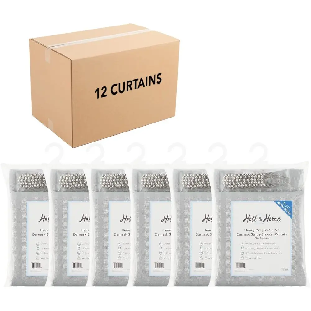 

Набор объемных занавесок для душа — футляр из 12 крючков из нержавеющей стали, прочная моющаяся ткань из дамасской ткани с утяжеленным краем и защитой от ржавчины
