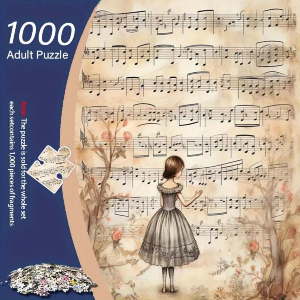 

1000 шт. Винтажная головоломка для девочек-музыкателей — розы и музыкальные ноты в лесу, ручная работа, безрамная, высокая сложность, расслабление