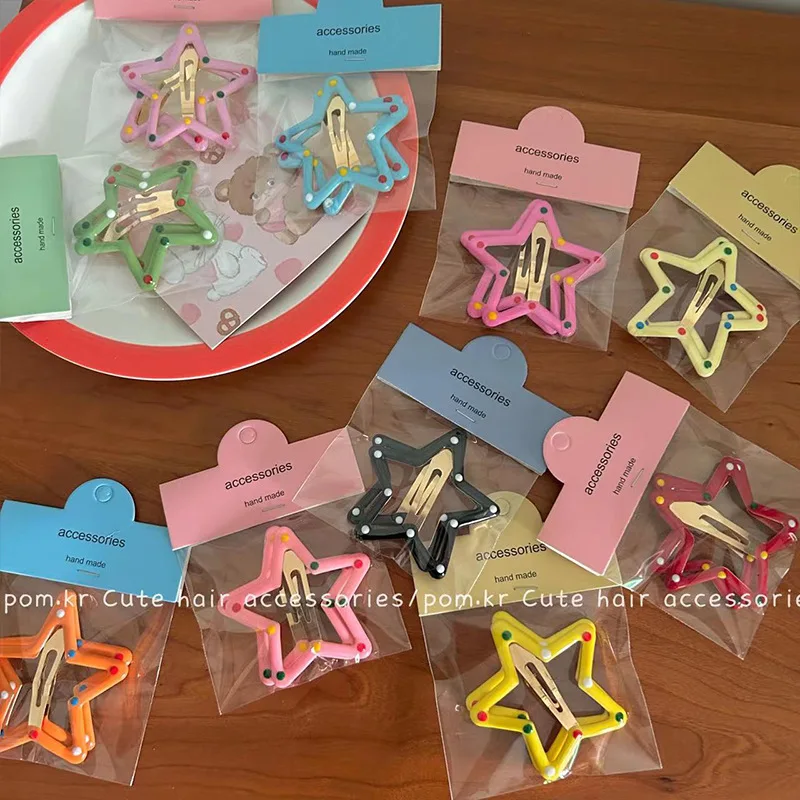 Kids Cute Colorful Star Hair Clips 6cm Pentagon Shape Bangs Holders for Toddler Girls Sweet Daily Hair Accessories