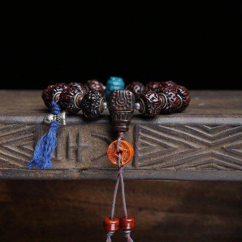 Tibetan-style return-flow jade-patina Vajra Bodhi seed bracelets, copper tsa-tsa, return-flow bone, and A-dai accessories