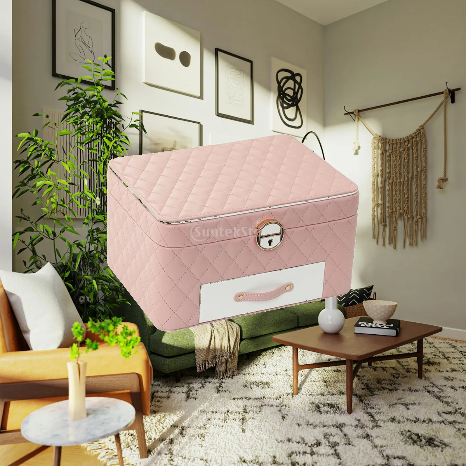 Multi Layer Jewelry Organizer Storage Box PU Leather Display Holder with Lock for Necklaces Earrings Bracelets Rings Travel Home