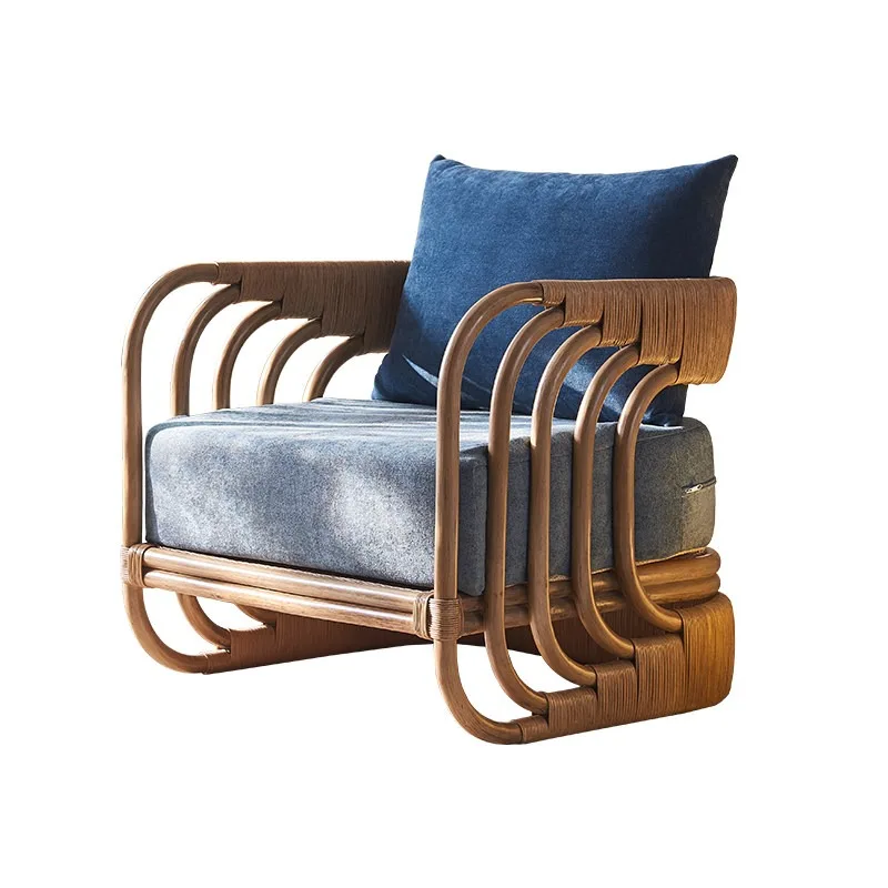 Rattan sofa chair, family living room balcony leisure chair