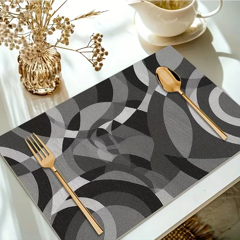 Modern Grey Curved Geometric Placemat Gradient Overlapping Arc Pattern Table Pad Minimalist Chic Design Daily Desktop Decor