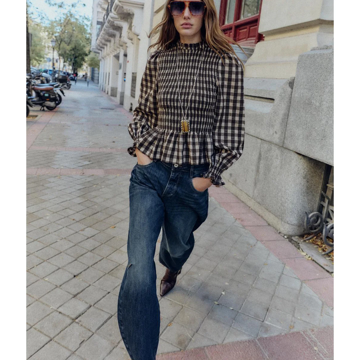 Winter New Women's Casual High Collar Long Sve Layered Decorative Honeycomb Plaid irt Top Skin-friendly Breathable Polye...