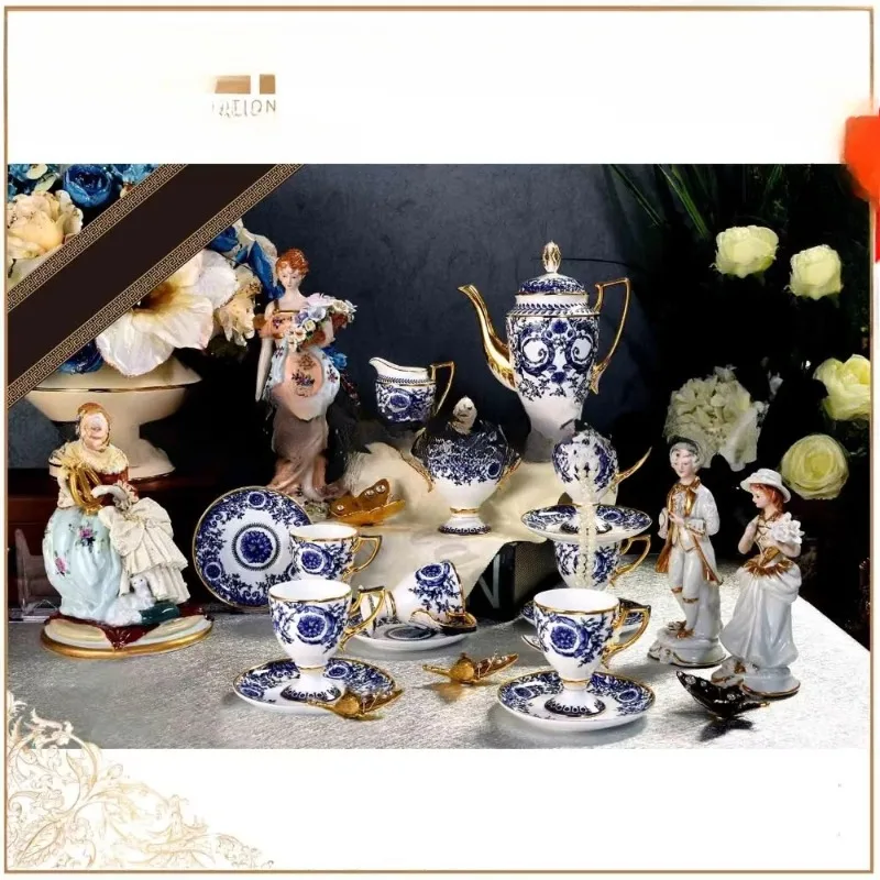 New design butterfly pattern tea cup and saucer set/yellow bone Chinese 15-piece ceramic tea set