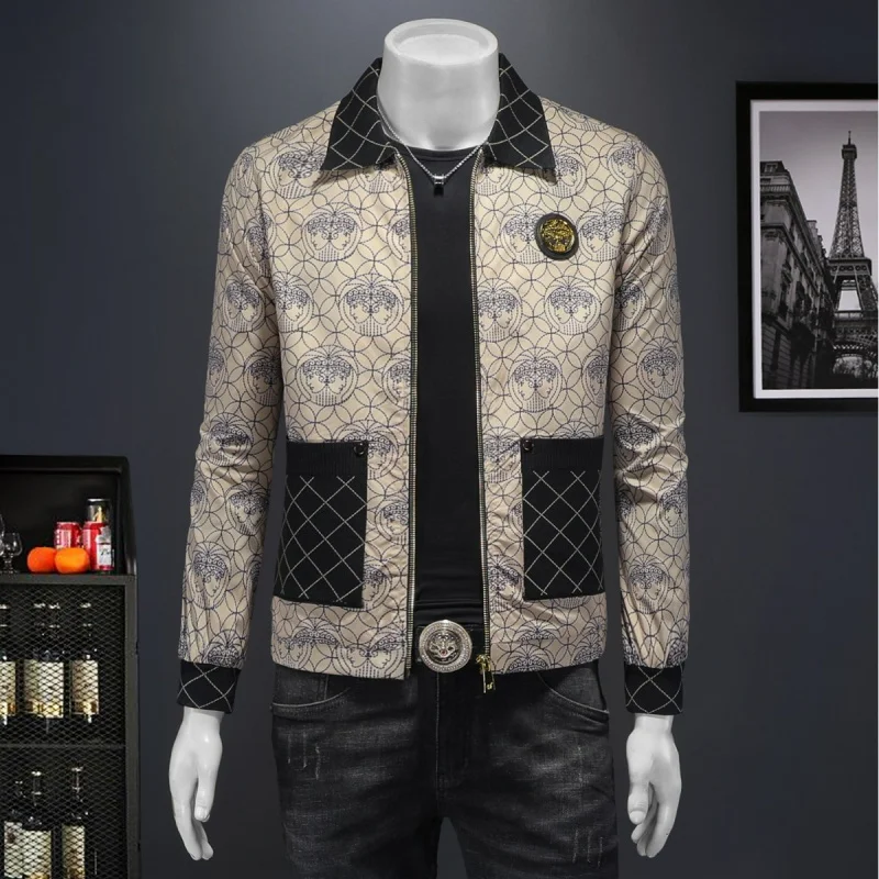 

Elegant Casual Baseball Collar Jacket Men's Fashionable Embroidered Lightweight Luxury Trendy Cotton Long Sleeve Coat