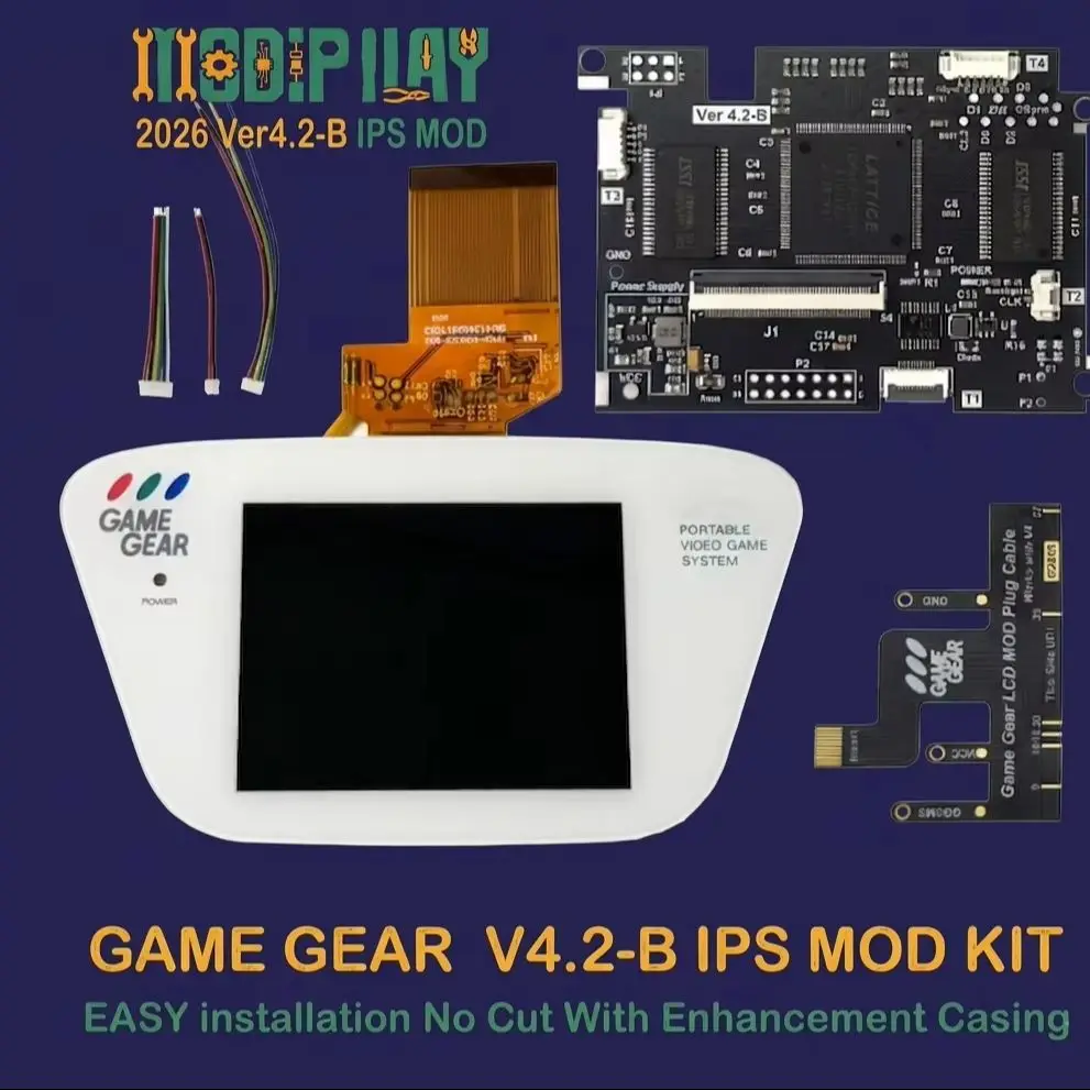 MODIPLAY For Game Gear GG OGS Fully Laminated IPS Screen Kit V4.2-B (Black / White)