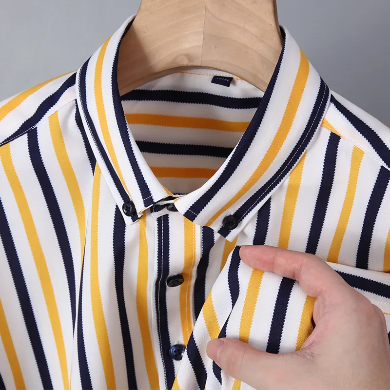 Men's long sleeve shirt Casual stripe Non-Iron Men's Business Casual Long Sleeve shirt Classic plaid fashion social Anti-wrinkle view 2