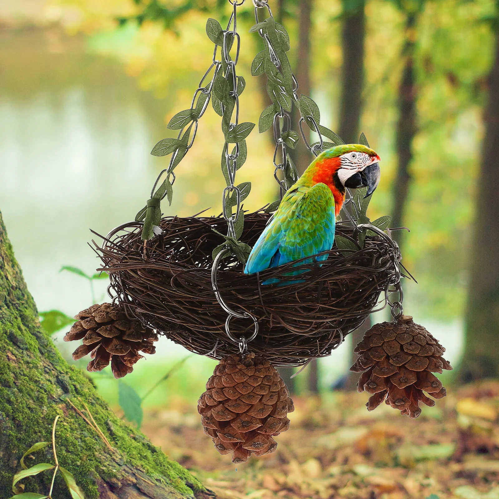 

Rattan Bird Nest Hanging Woven Nests for Small Birds Cage House Cockatiel Parrot Lovebirds Toy Swing Durable Bite Resistant