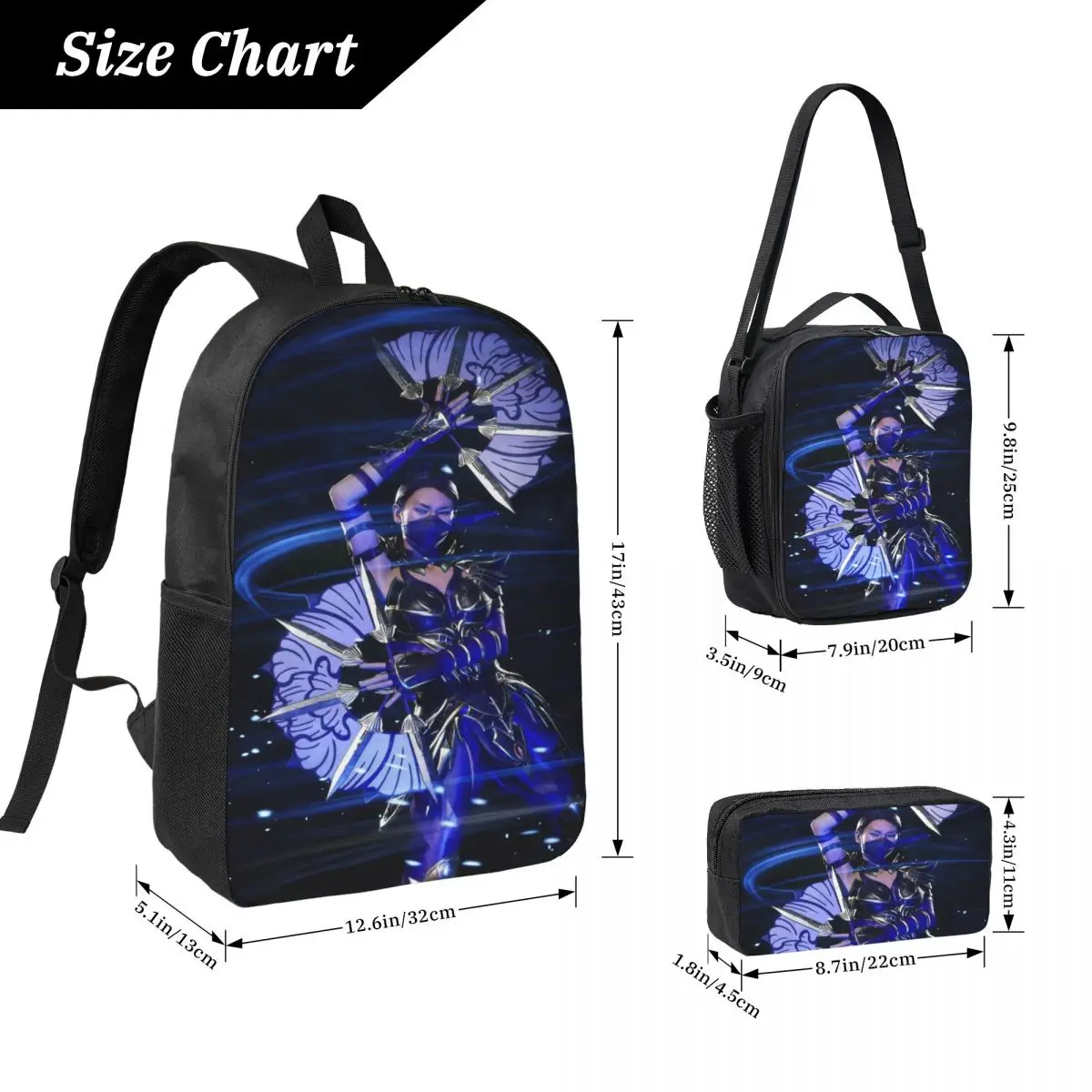 3Pcs Mortal Kombat II Theme School bags Set for Boy Girl Pen Bags Backpack Sets with Lunch Box For School Students Daypack