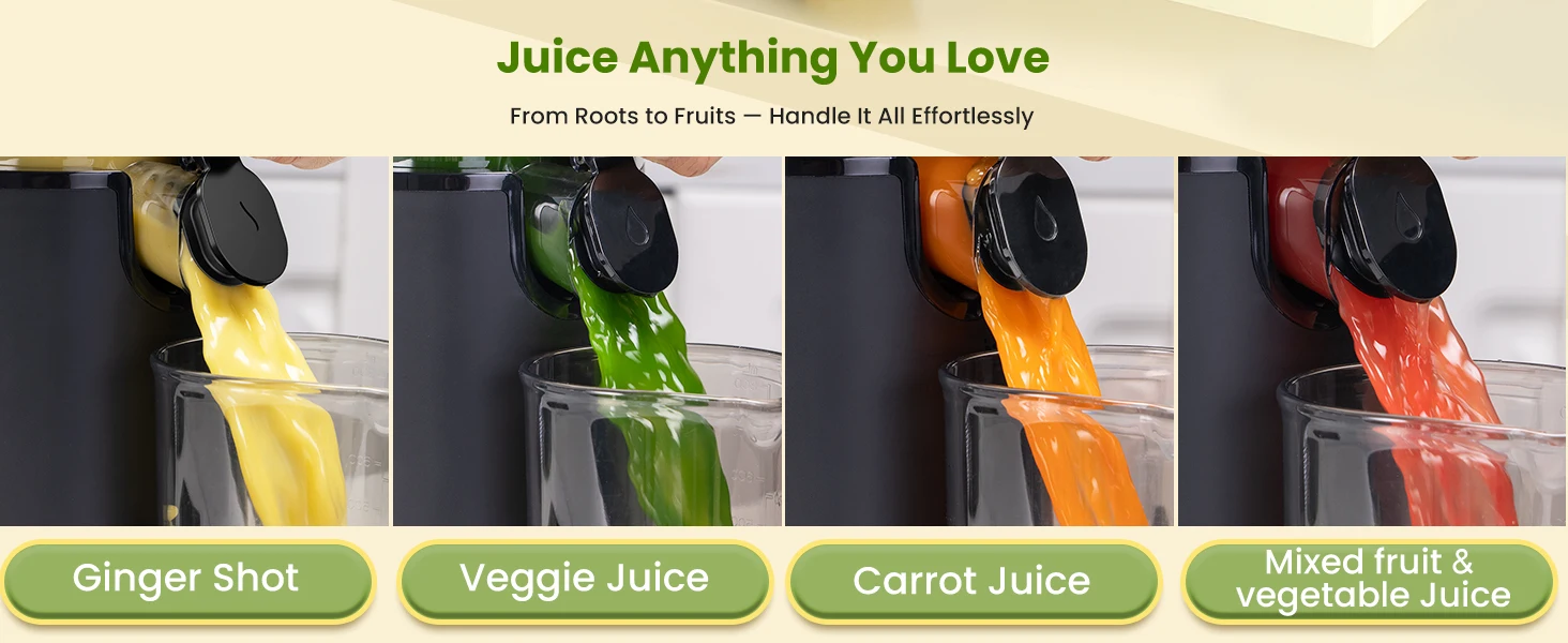 Slow Juicer Kaltpresse für ganze Früchte und Gemüse 200W Entsafter mit langsamem Pressverfahren 4,53 Zoll Durchmesser mit automatischem Schneidmechanismus BPA-frei – Detail 6