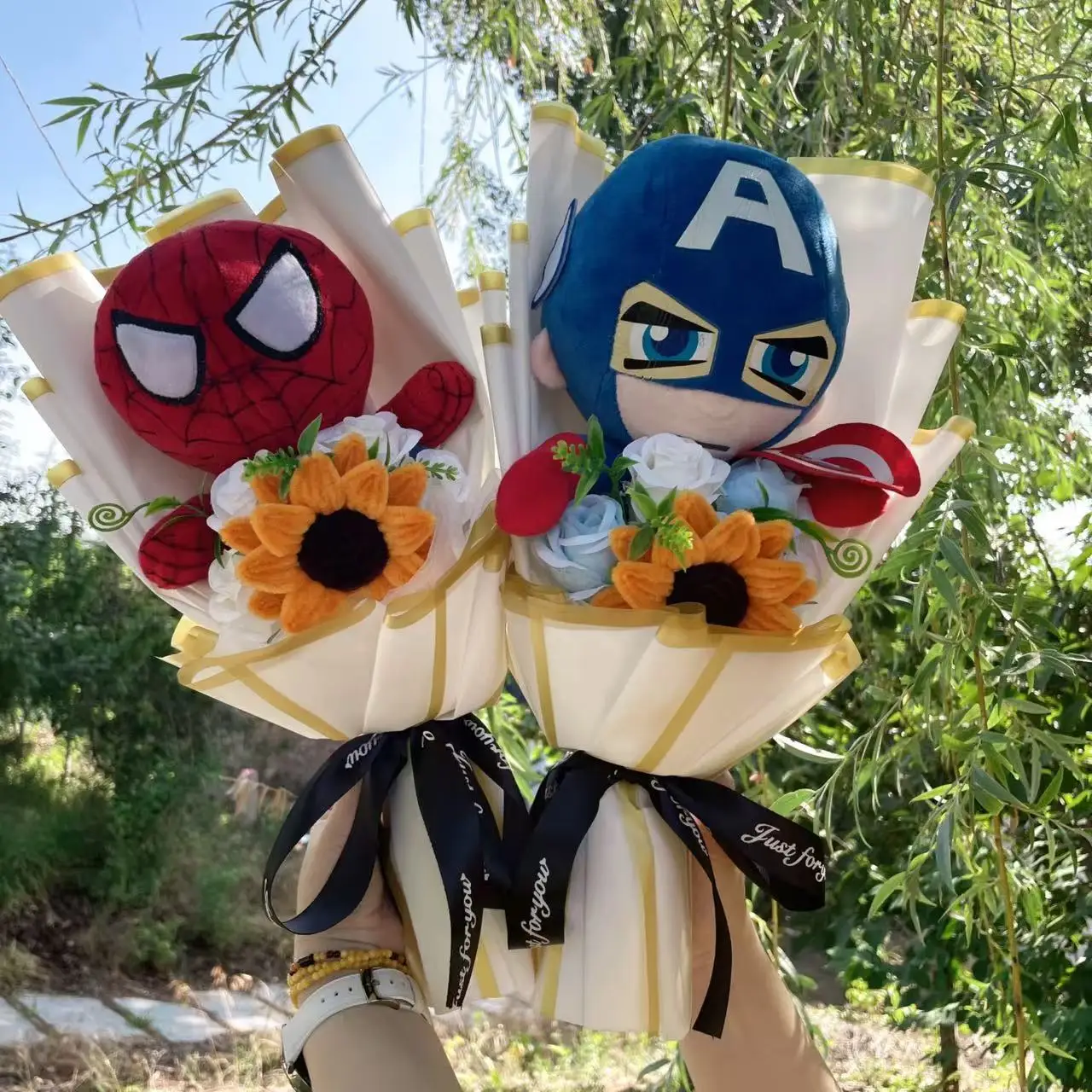 Catoon Spider-Man Hulk Superman Plush Doll Toy Creative Handmade Bouquet Stuffed Animals Valentine Christmas Graduation Gift
