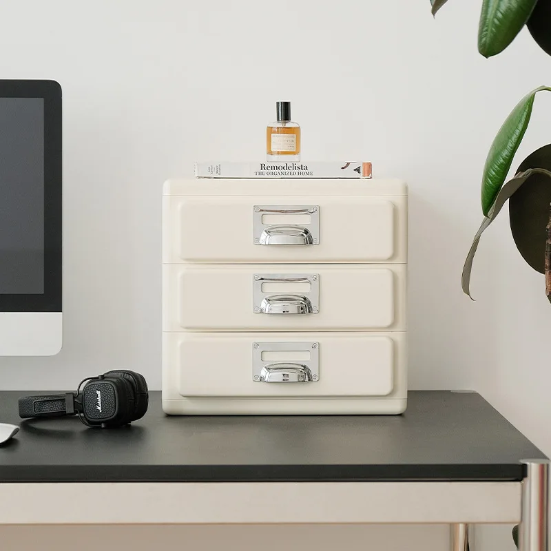 Retro multi-layer drawer file cabinet, three-bucket cabinet, home office desktop storage cabinet