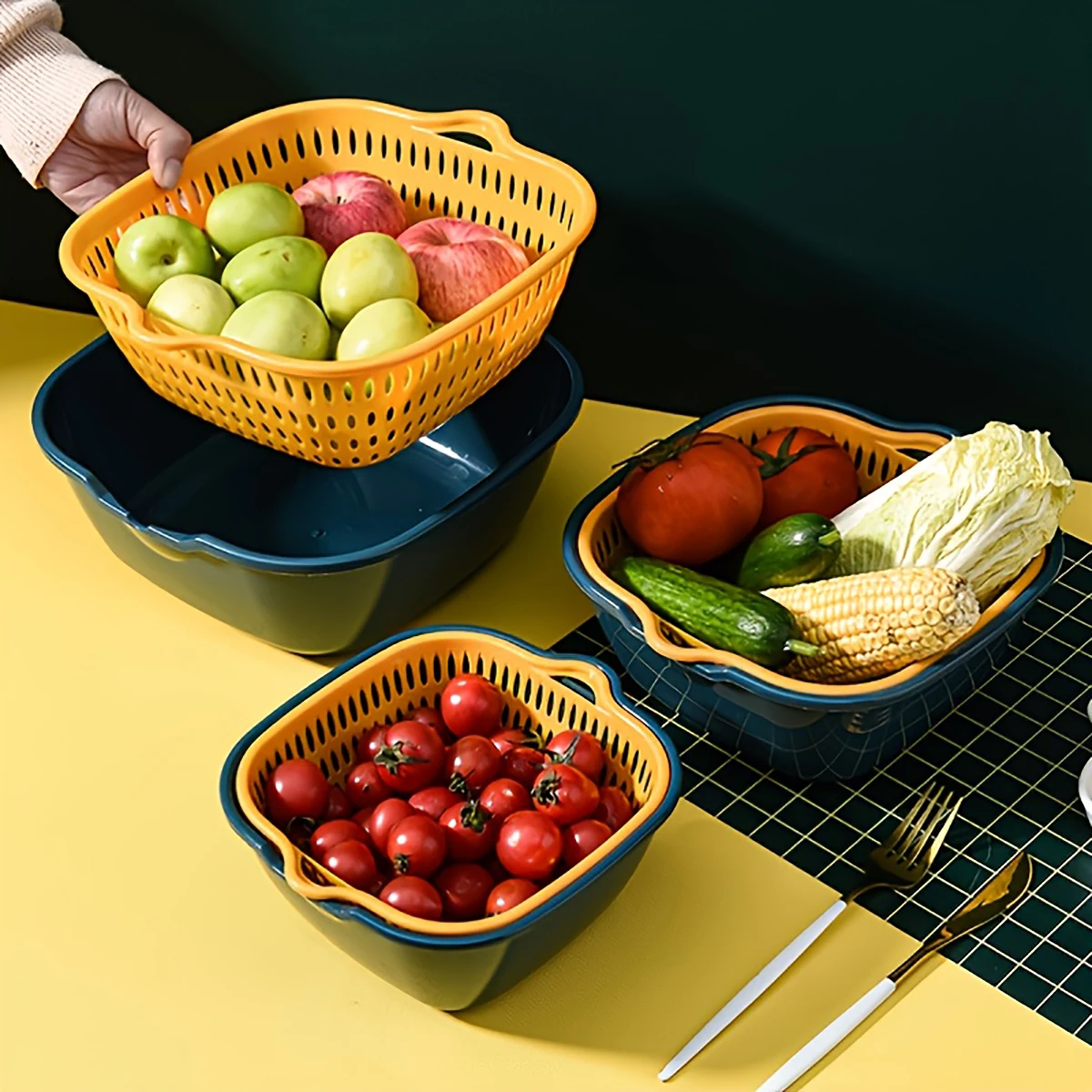 Washing Vegetable Baskets in The Kitchen Fruit Baskets Multi-layer Stackable Vegetable Sinks Strainer Washing Fruits Colander