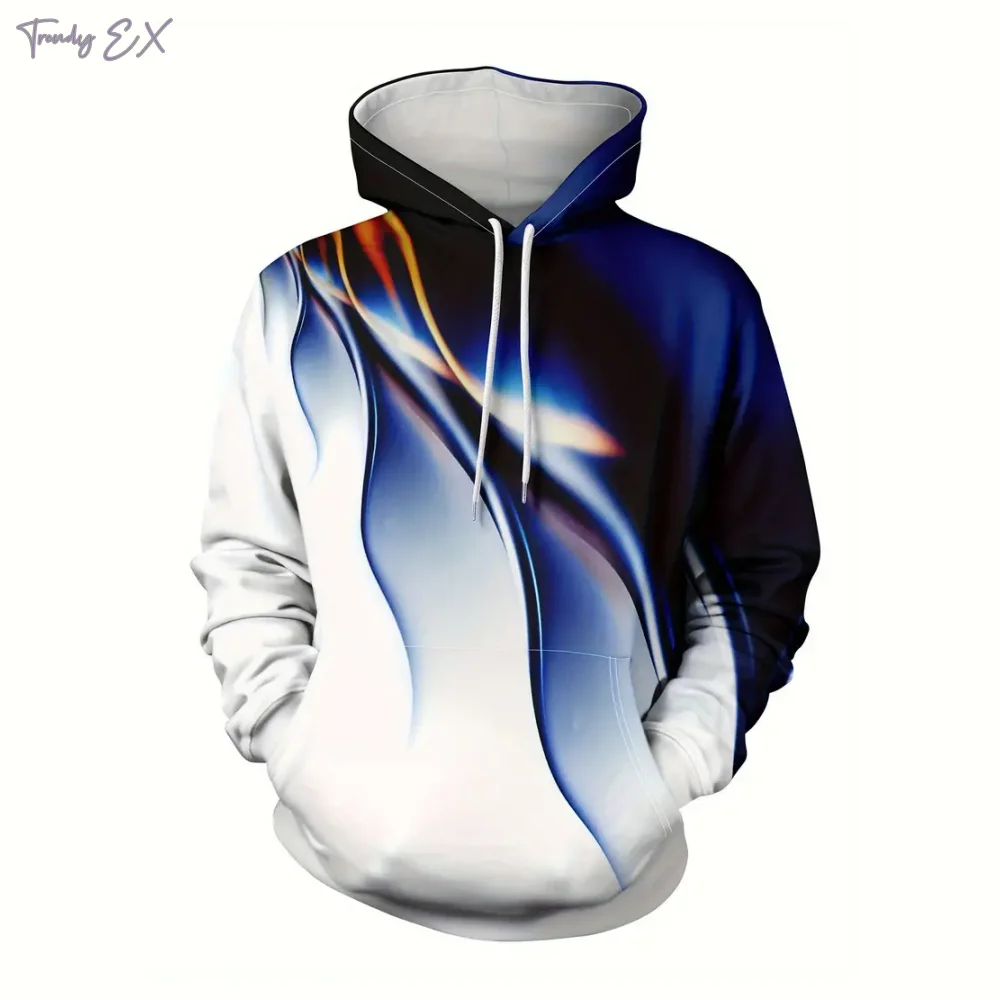 

Men's Sweatshirt Contrast Color Stroke Graphic Print Fashion Hoodies Ordinary Sports Autumn Long Sleeves Hooded Sweatshirt Man