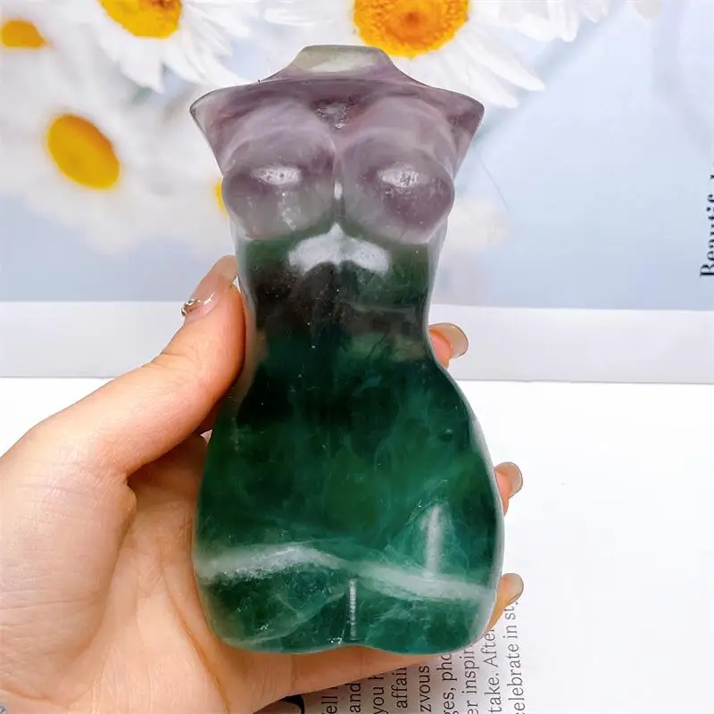 

13CM Natural Fluorite Lady Body Carving Reiki Healing Fengshui Stone Home Ornaments Decor Holiday Gift 1pcs