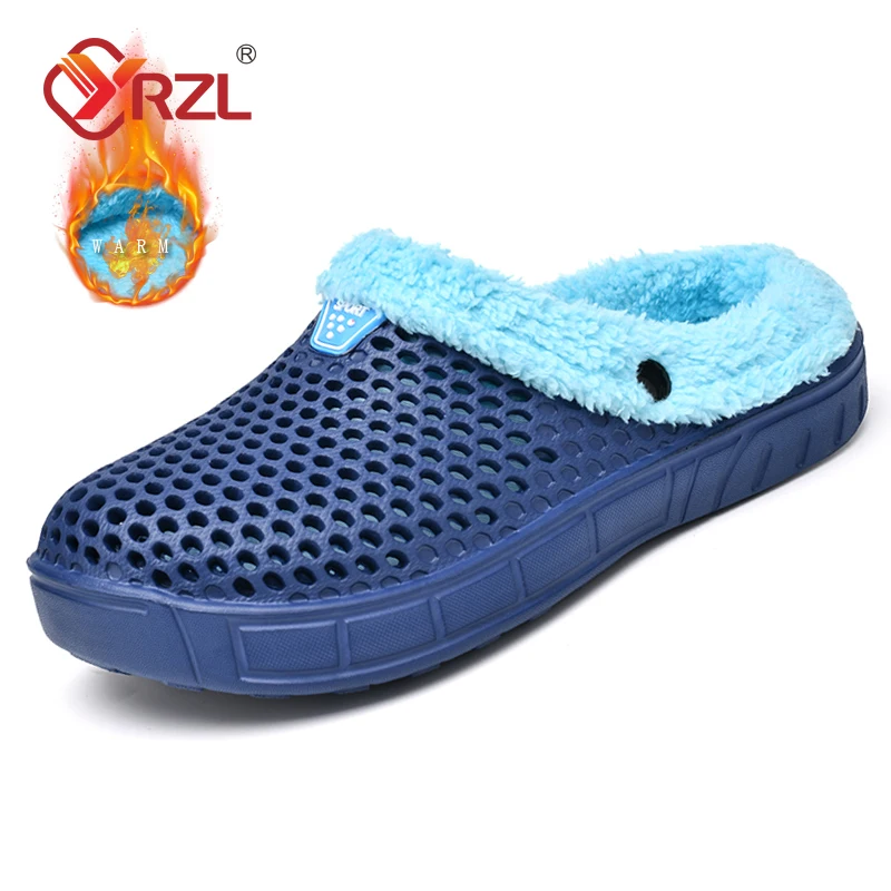 

YRZL Men's Slippers Winter Unisex Warm Shoes Plush Home Slippers for Men Casual Winter Clogs Shoes Women‘s Slip on Blue Slipper