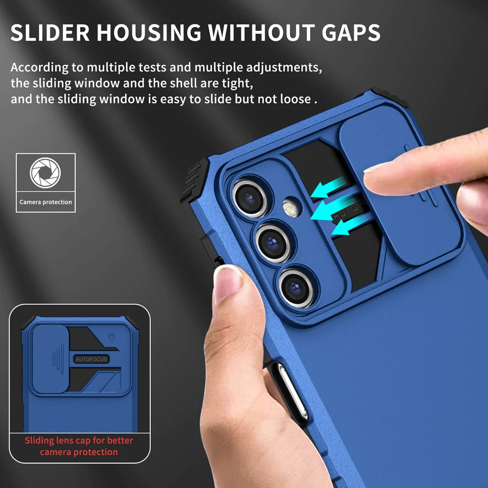 Shockproof Case for Samsung A05S A05 A15 A25 Slide Camera Lens Protection Live Stand Phone Back Cover for Galaxy S23 FE