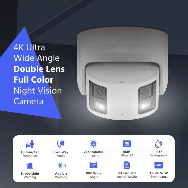 ANNKE 8MP 4K بانورامية AI AcuSense ColorVu POE IP كاميرا الأمن في الهواء الطلق IP67 مانعة لتسرب الماء CCTV دعم 2-Way الصوت