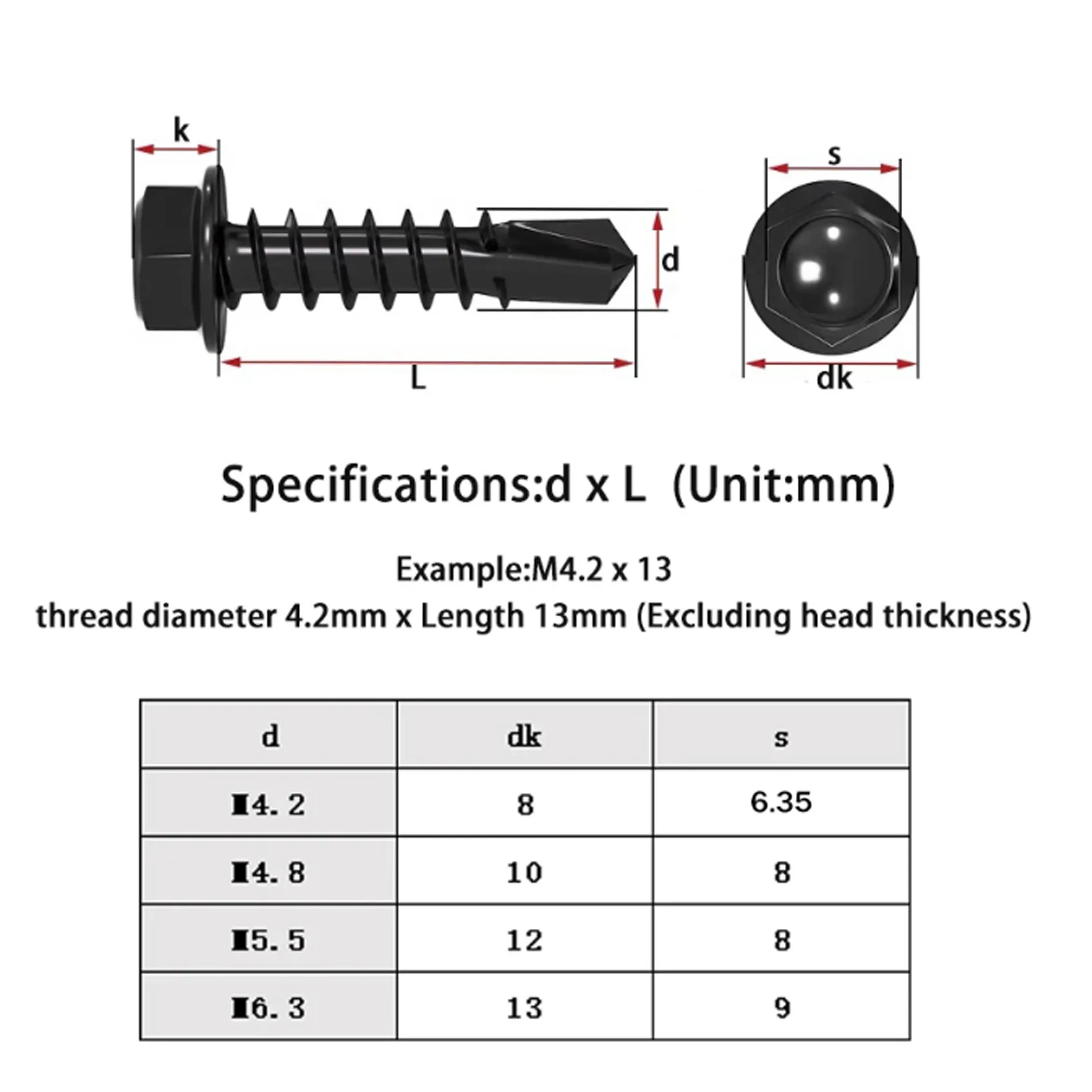M4.2 M4.8-M6.3 Hex Head Self Drilling Screws316/410 Stainless Steel Self Tapping Sheet Metal Tek Screws